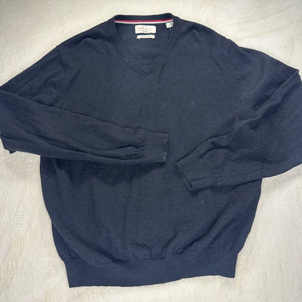 Weatherproof Vintage Mens Black 100% Merino Wool V-Neck Sweater Large
